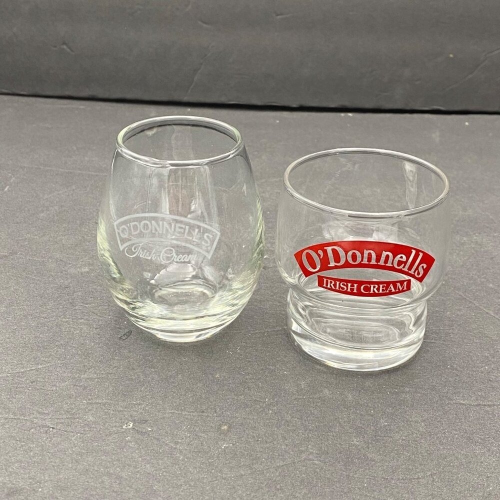 O'Donnells Irish Cream Logo Glasses Set of 2‎ Mixed Clear Barware Pub Classic